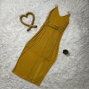 Express Yellow Ruched Bodycon Midi Dress